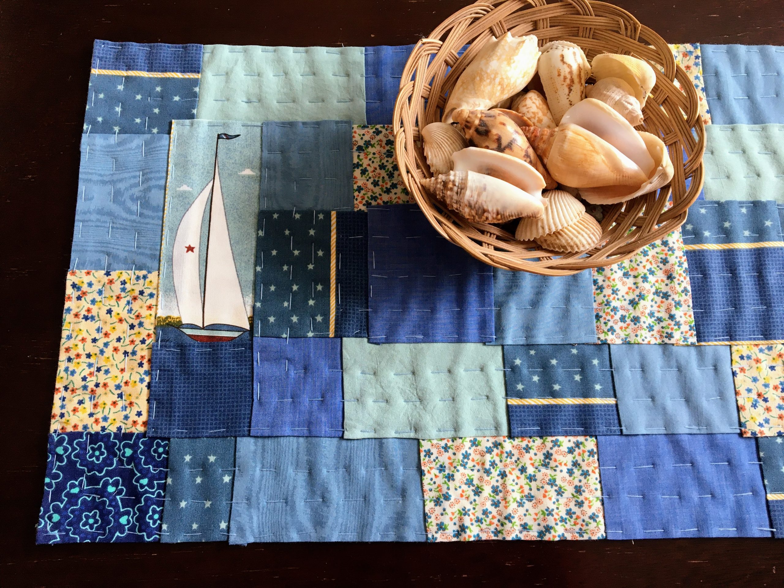 seaside blue kawandi table runner